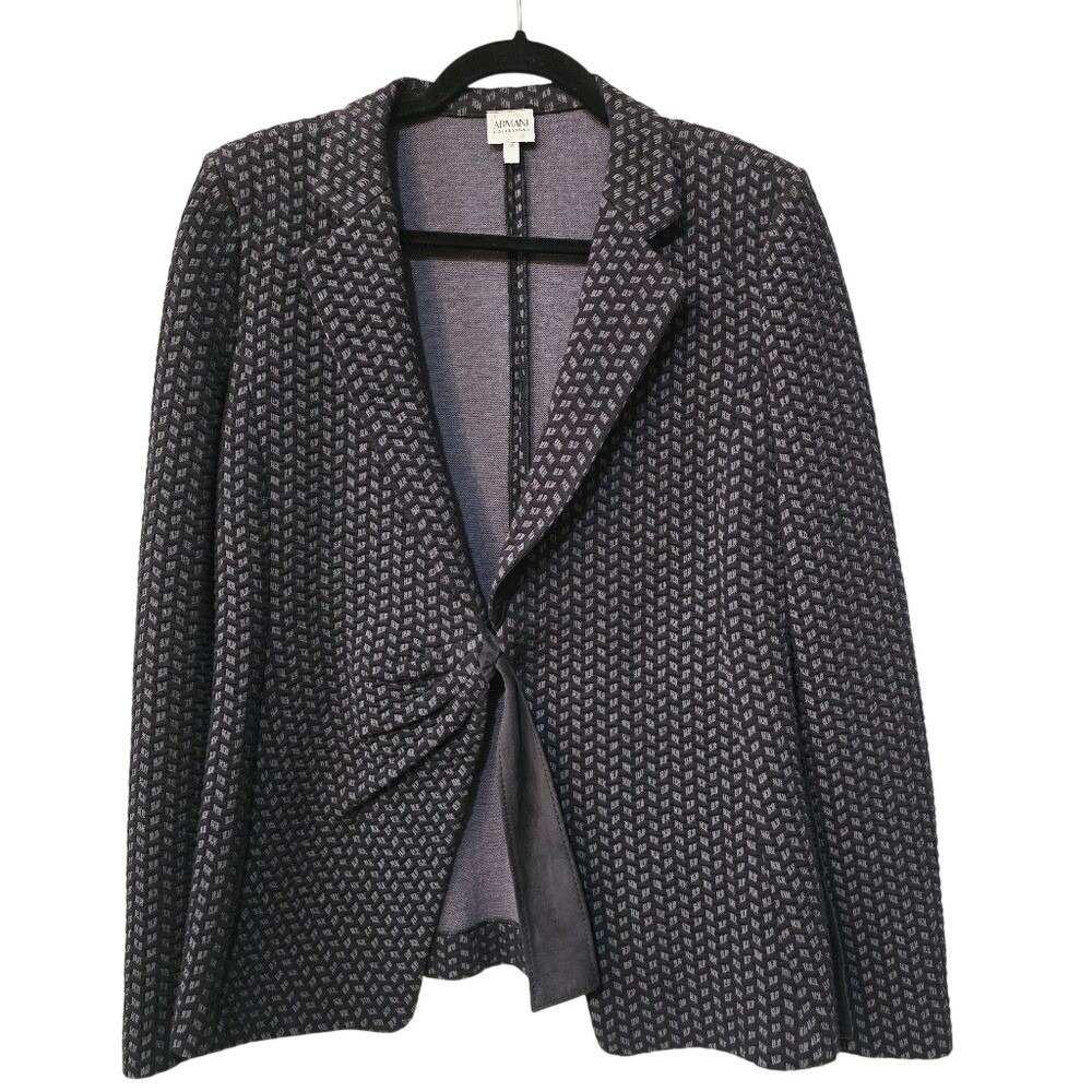 Armani Collezioni Womens Textured Geometric Knit Tie Front Blazer Jacket Grey 10